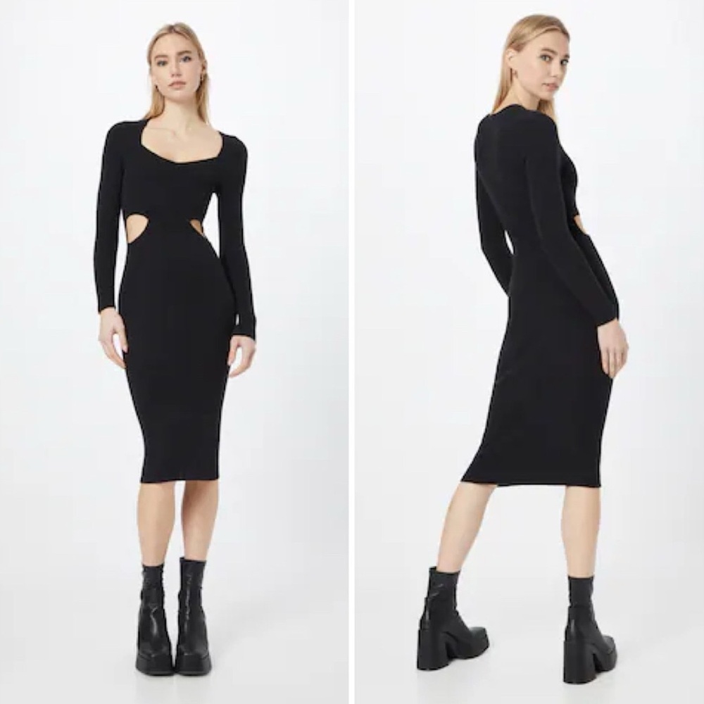 Black Long Sleeve Knit Cut Out Midi Dress